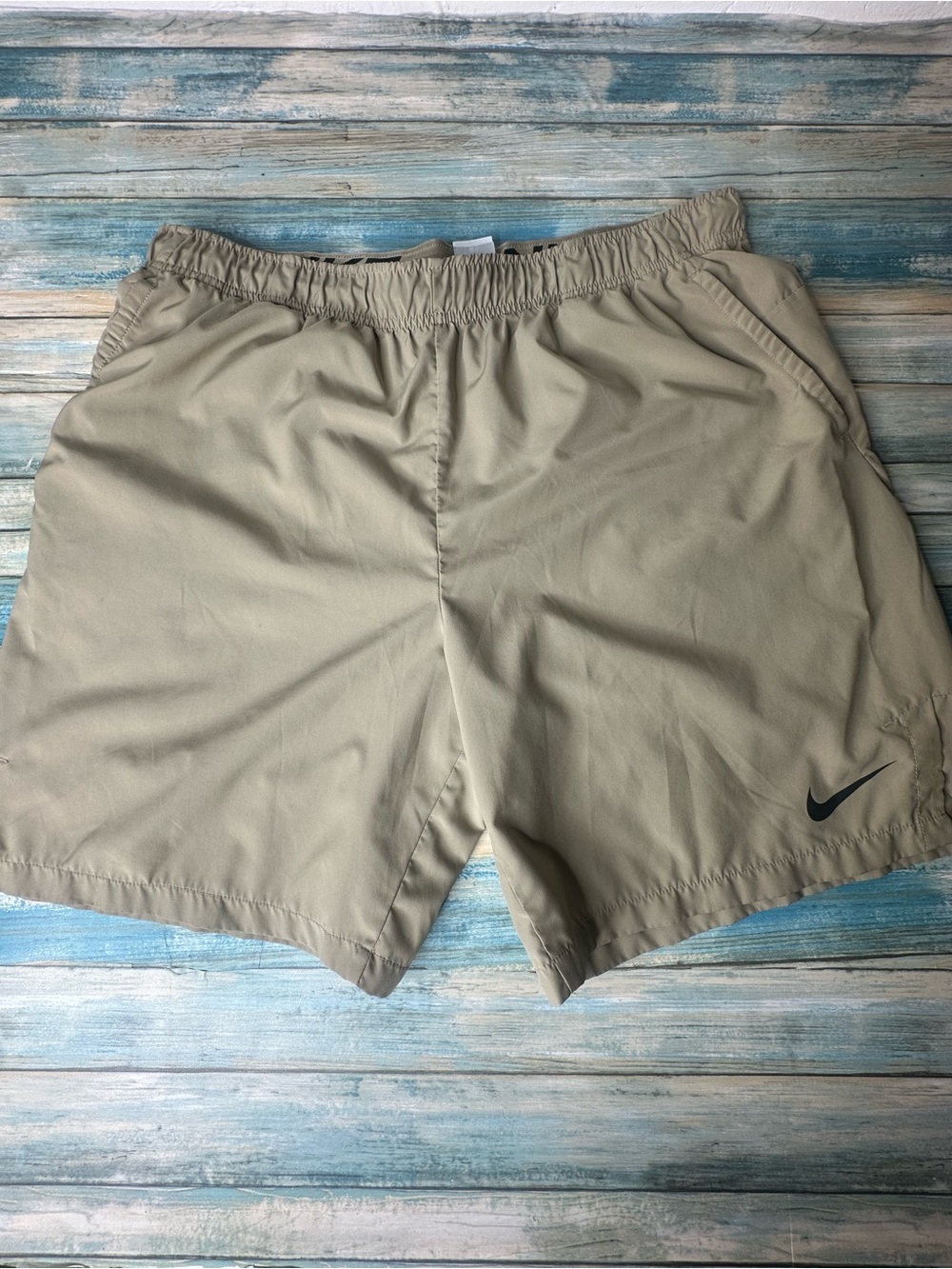 Nike Khaki Athletic Shorts with Black Swoosh Men XXL